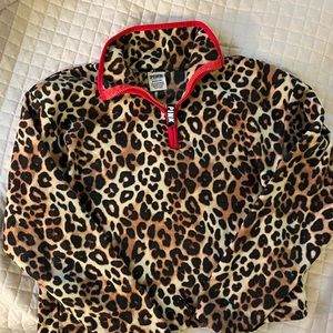 PINK Fleece Quarter Zip Crop Sweatshirt, Leopard Print, Size S